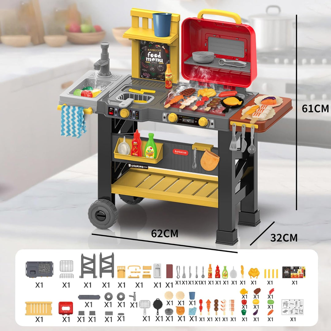 Grill-Spielzeugset für Kinder mit Rauchgeräuschen &amp; Licht, Kindergrill Outdoor Küche Spielzeug Set,