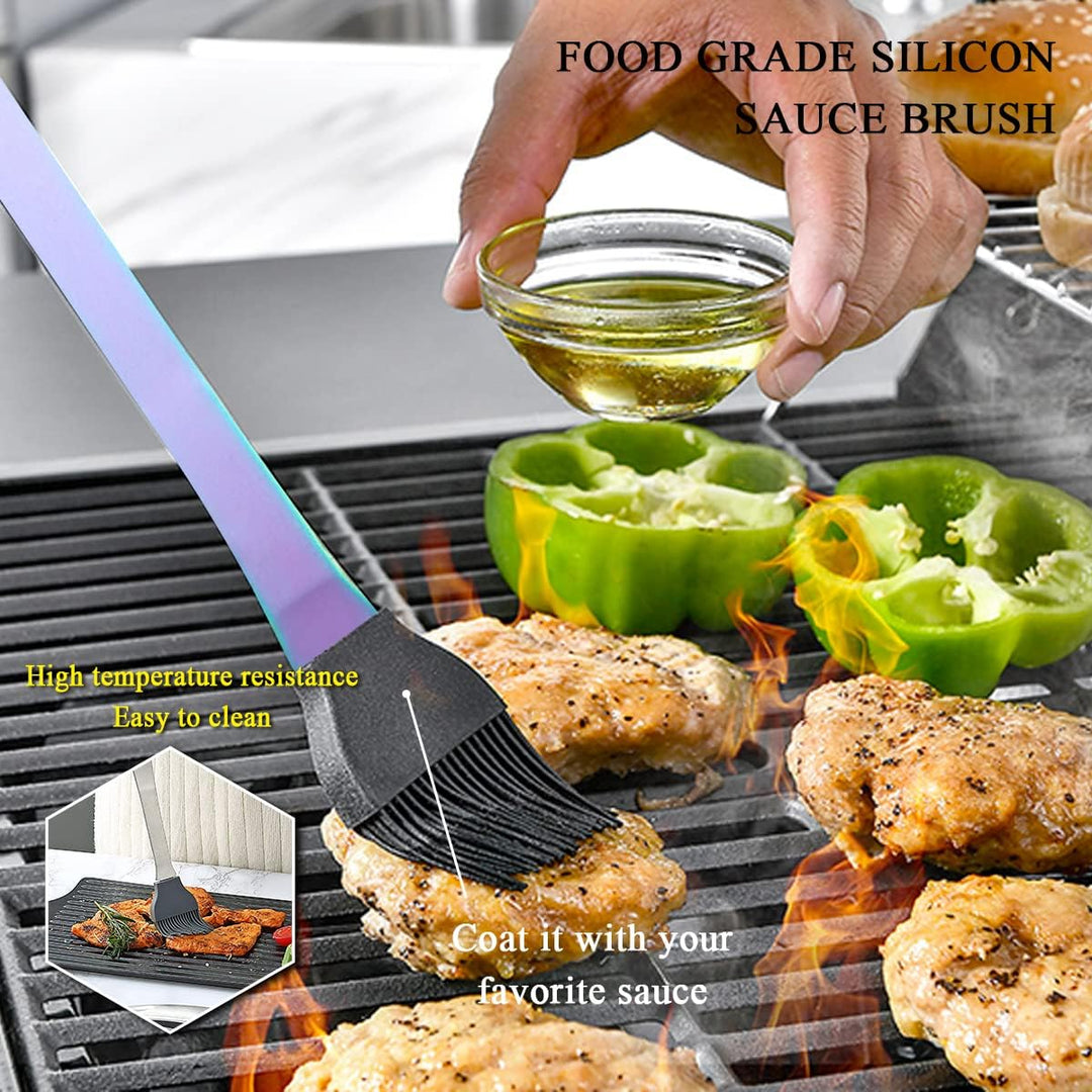 Kyraton Regenbogen Grill Zubehör Kit 4-teilig, Grill Zubehör Set, Titan Bunte Beschichtung Edelstahl