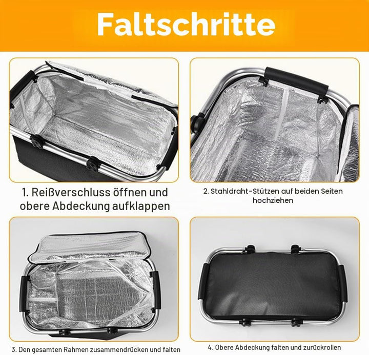 30L Einkaufskorb Faltbar, Gross Picknickkorb Mit Gepolsterten Griffen, Tragekorb Einkaufskorb Kühlta