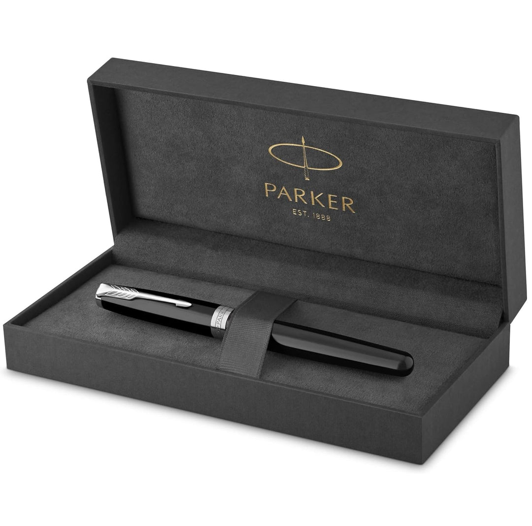 Parker Sonnet Füller | Schwarze Lackierung mit Palladiumzierteilen | Füllfederhalter mit mittlerer F