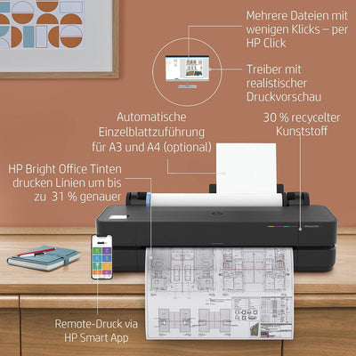 HP DesignJet T250 Grossformatdrucker, 24 Zoll, bis zu A1, mobiles Drucken, Wi-Fi, Gigabit Ethernet,