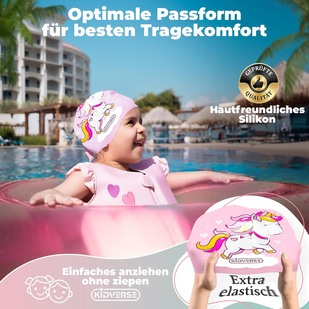 KIDVERSE Badekappe Mädchen - Wasserdichte Badekappe mit Anti-Rutsch-Noppen - Schwimmhaube mit UV-Sch