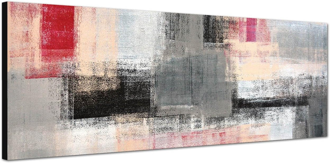 Paul Sinus Art Panoramabild auf Leinwand und Keilrahmen 150x50cm Kunstmalerei abstrakt grau rot gelb