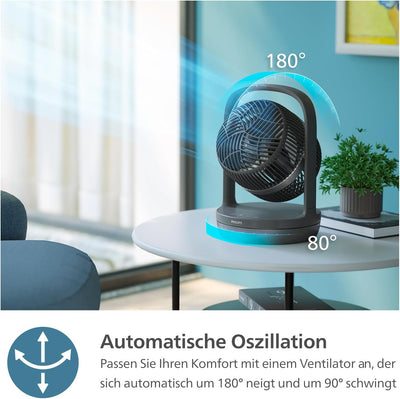 Philips Oszillierender Tischventilator Serie 3000. Starke & superleise SilentWings Technologie. 23dB