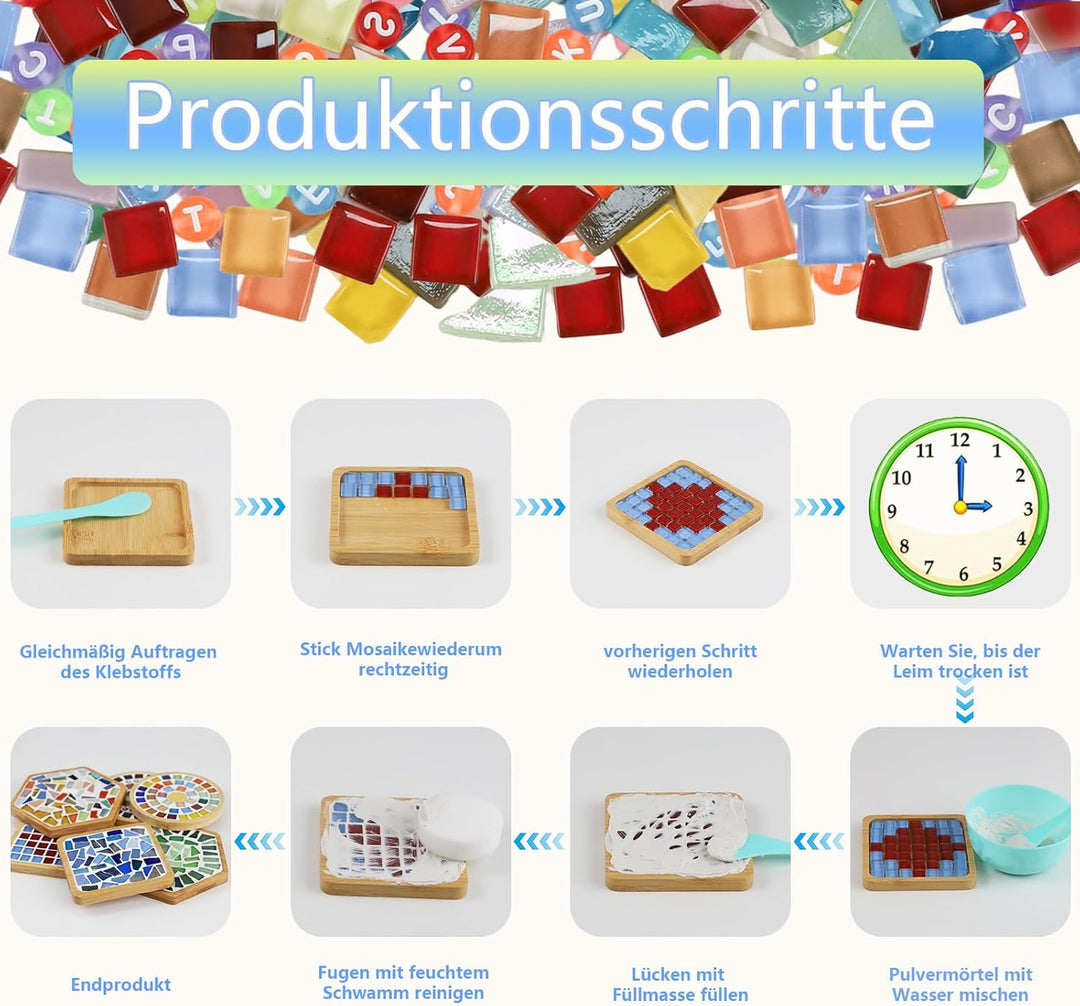 MOVATEK DIY Mosaik Untersetzer Bastelset für Erwachsene – 6 Stück Glas-Mosaik Untersetzer zum Selbst