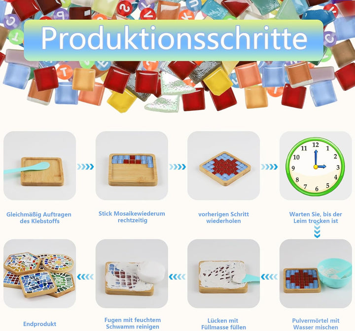 MOVATEK DIY Mosaik Untersetzer Bastelset für Erwachsene – 6 Stück Glas-Mosaik Untersetzer zum Selbst