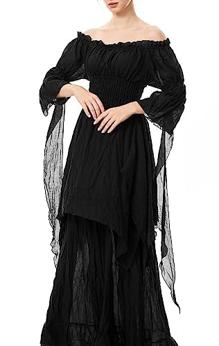 Halloween Kostüm Damen,Mittelalter Renaissance Kleidung mit Korsett Gürtel Retro Maxikleid Viktorian
