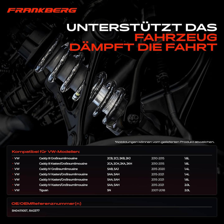 Frankberg 2x Federn Fahrwerksfeder Vorderachse Kompatibel mit Caddy III 2CB 2CJ 2010-2015 Caddy III