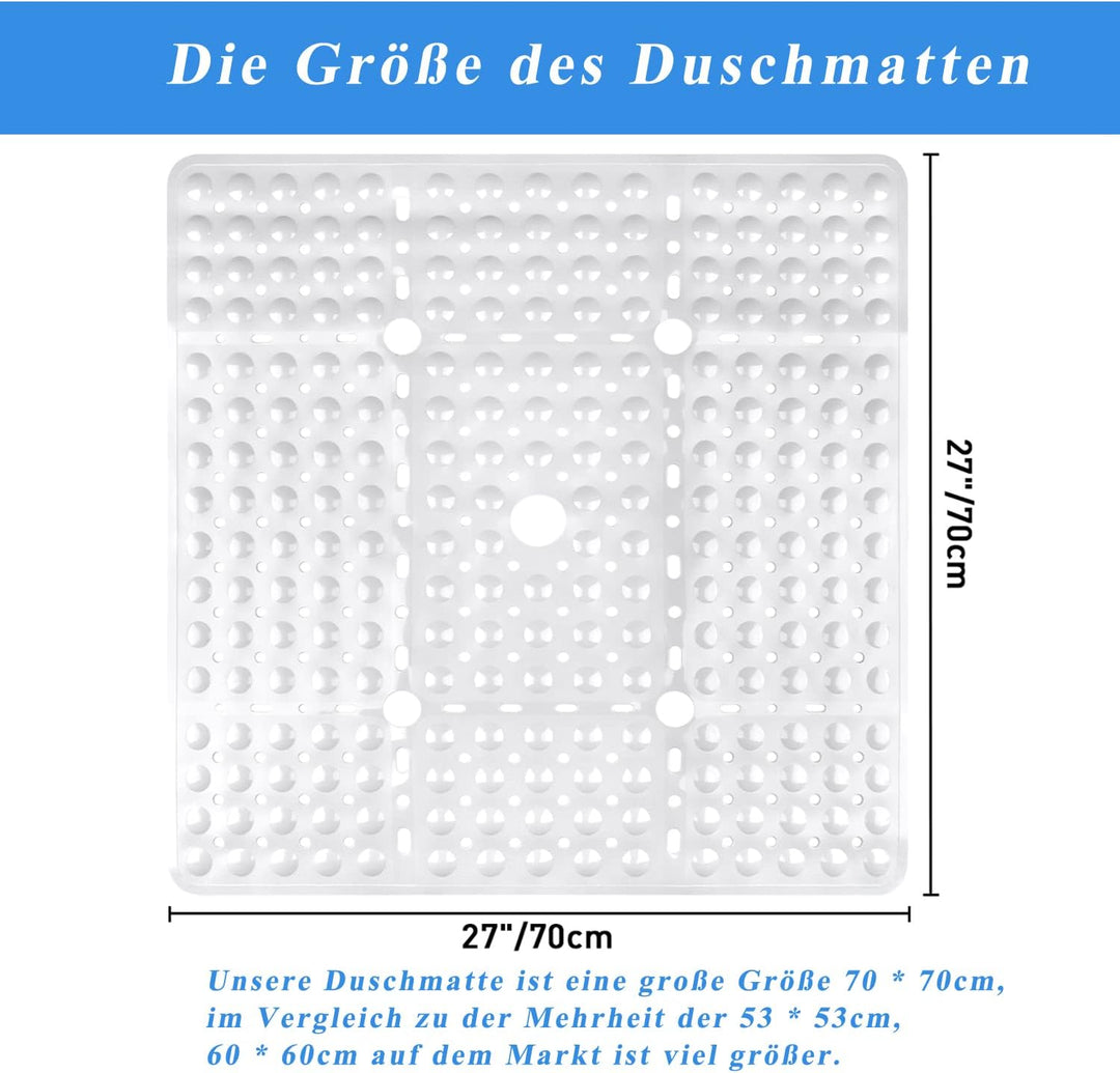 Duschmatte rutschfest 70x70 cm | Antirutschmatte Dusche BPA-frei | Duscheinlage Sicherheits Komfort