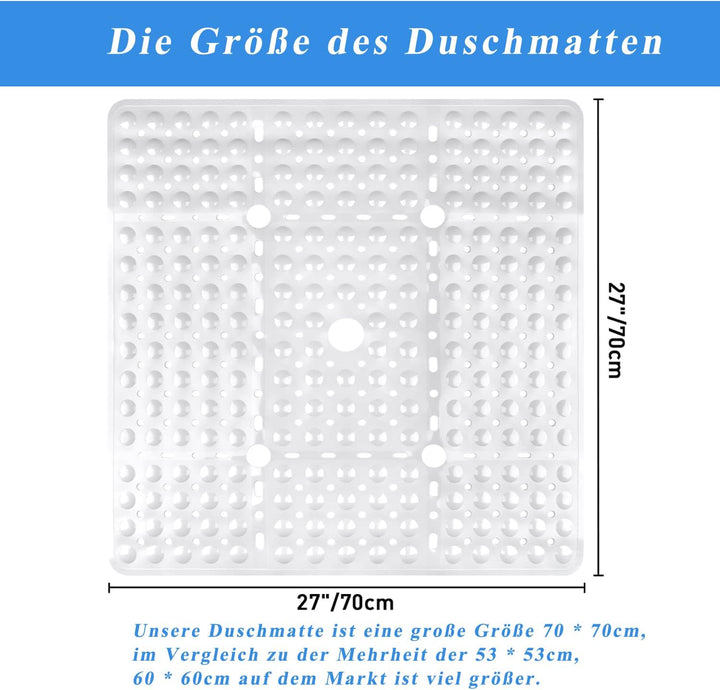Duschmatte rutschfest 70x70 cm | Antirutschmatte Dusche BPA-frei | Duscheinlage Sicherheits Komfort