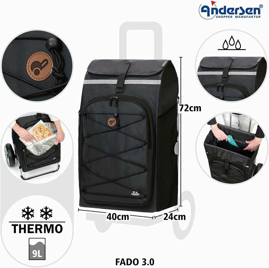ANDERSEN Einkaufstrolley - Royal Sh. Plus Fado 3.0 schwarz | Fahrradanhänger, Kugellagerräder, aus A