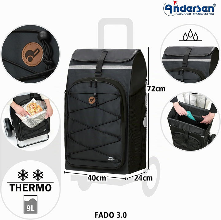 ANDERSEN Einkaufstrolley - Royal Sh. Plus Fado 3.0 schwarz | Fahrradanhänger, Kugellagerräder, aus A