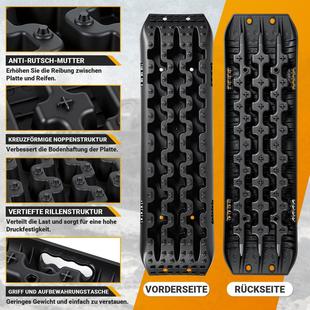 Gimisgu 2x Sandbleche Offroad Traktionsmatte Kunstoff Anfahrhilfe Recovery Board Tracks mit Aufbewah