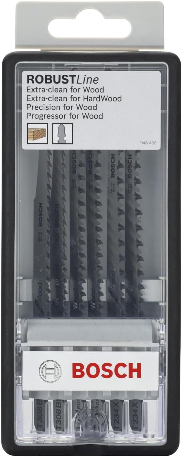 BOSCH 2607010572 Stichsägeblatt ROBUSTLINE 6er Holz E x pert Set, T-Schaft