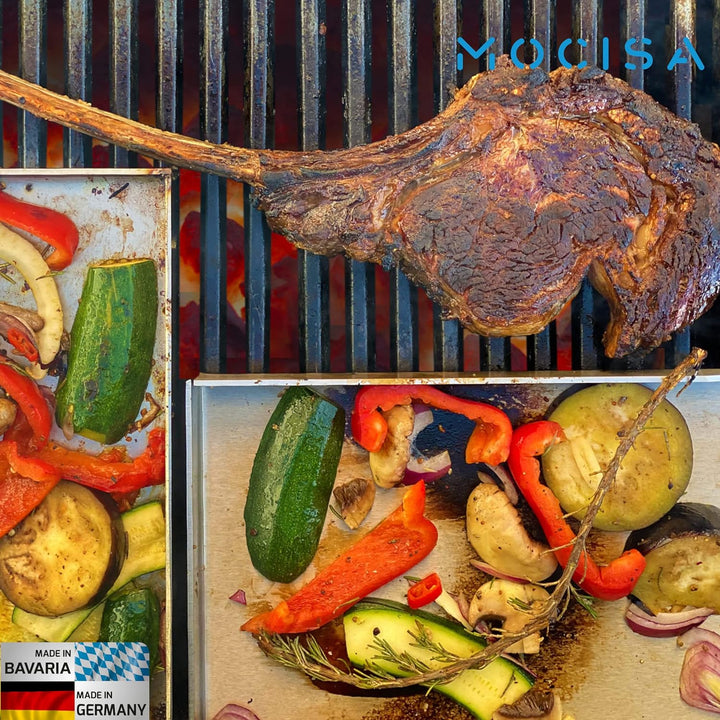 mocisa Grillplatte | Plancha | BBQ-Wanne | Grillkorb | Made in Germany | Edelstahl | Massiv | hochwe