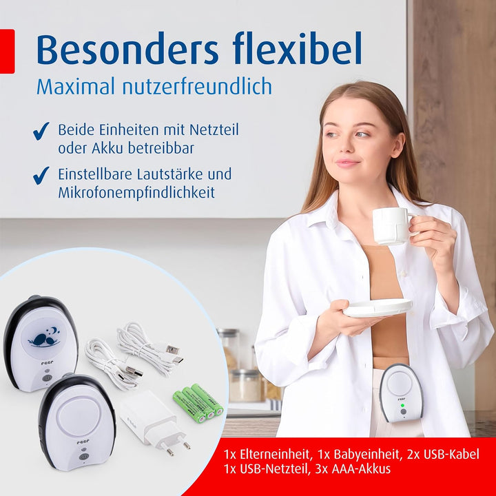 reer 50070 Babyphone Rigi Digital – 300m Reichweite, abhörsicher, strahlungsarm, mit Nachtlicht und