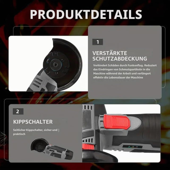 Akku Winkelschleifer 19500 U/min – kabellose Schleifmaschine,mit 2 Akkus/Ladegerät/Werkzeugkasten un