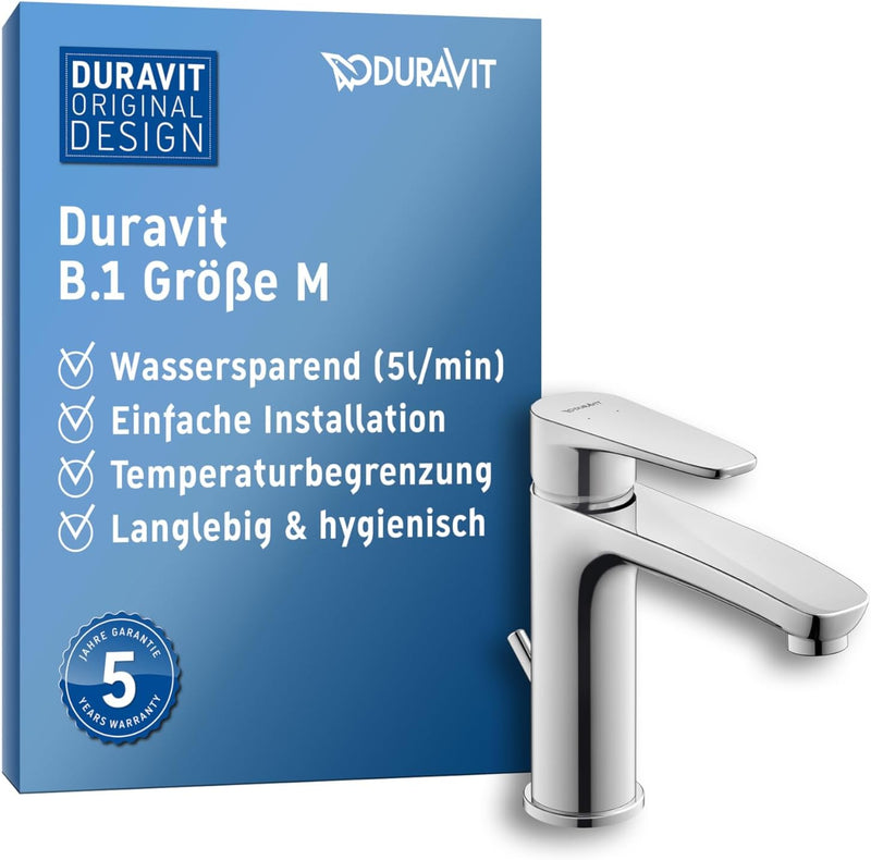 Duravit B11020 B.1 Waschtischarmatur, Grösse M (Auslauf Höhe 110 mm), Wasserhahn Bad mit Zugstangen-