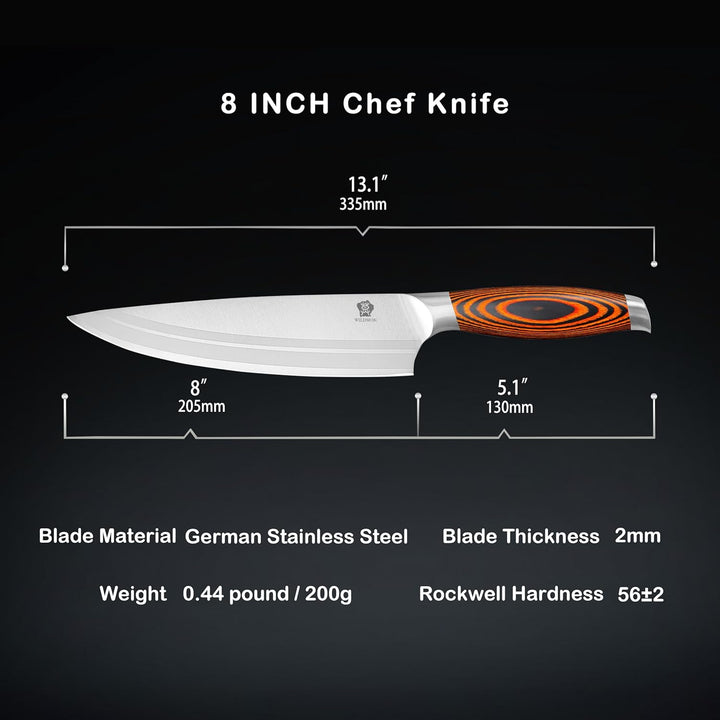 WILDMOK Profi Kochmesser Küchenmesser 20,6cm Messer Chefmesser Allzweckmesser aus Deutscher Edelstah