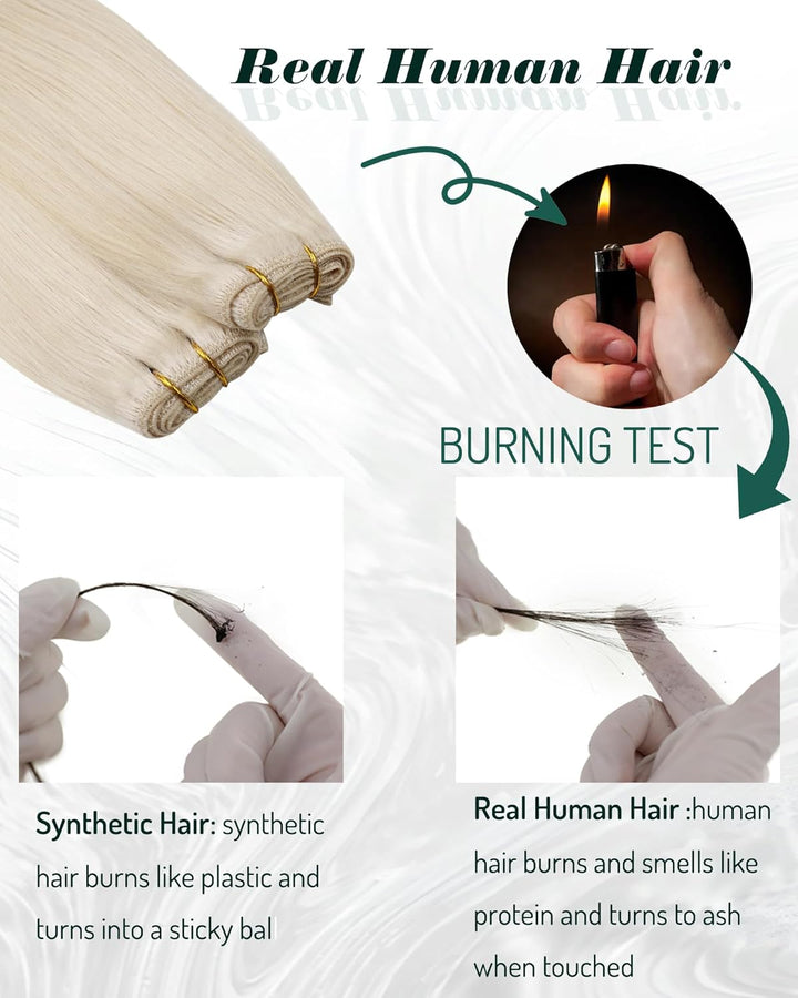 RUNATURE Tressen Extensions Echthaar Weissblond Glatt Echthaar Tressen Zum Einnähen Weisse Blondine