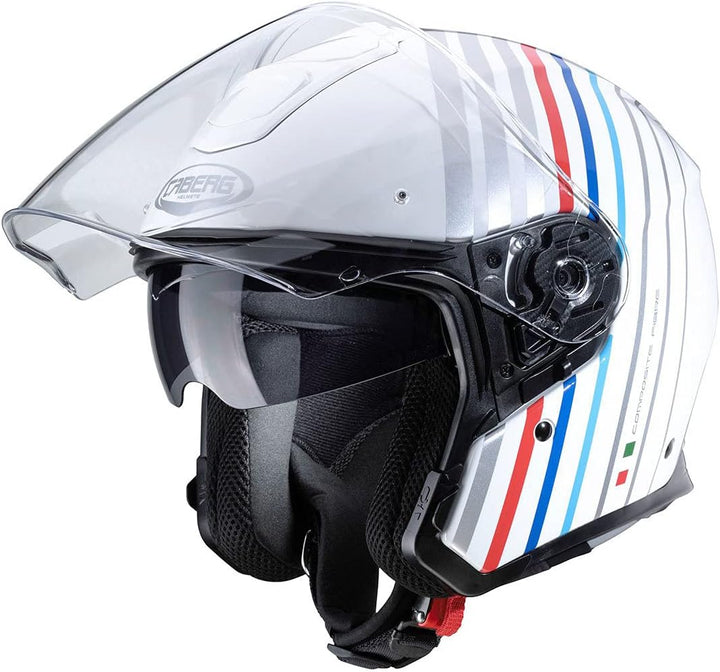 Caberg Unisex FLYON BAKARI Motorradhelm, Weiss/Silber/BMW Farben, S