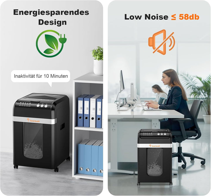 Bonsaii Aktenvernichter mit automatischem 200-Blatt-Einzug, 60 Min Dauerbetrieb, DIN P-4 Mikroschnit