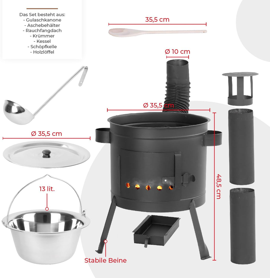 Gulaschkanone | Gulaschkessel mit deckel 13L, Schöpfkelle,Rührlöffel | UTSCHAK PARTYSET | kesselgula