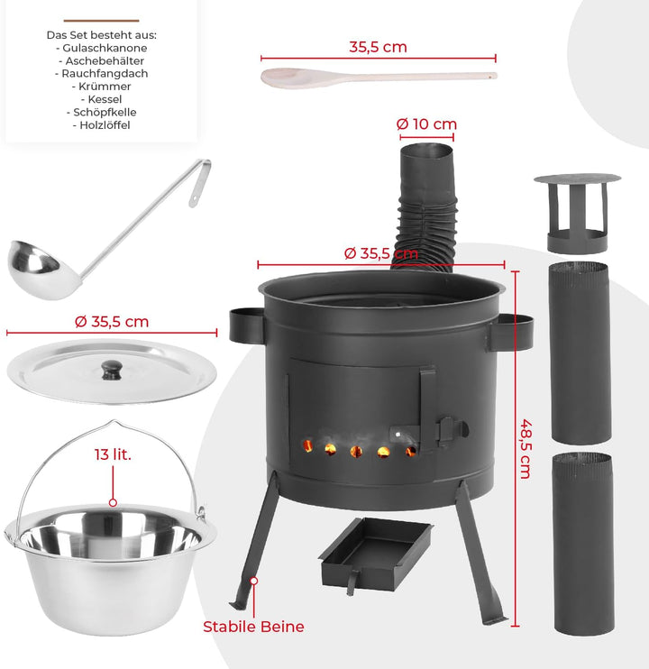 Gulaschkanone | Gulaschkessel mit deckel 13L, Schöpfkelle,Rührlöffel | UTSCHAK PARTYSET | kesselgula