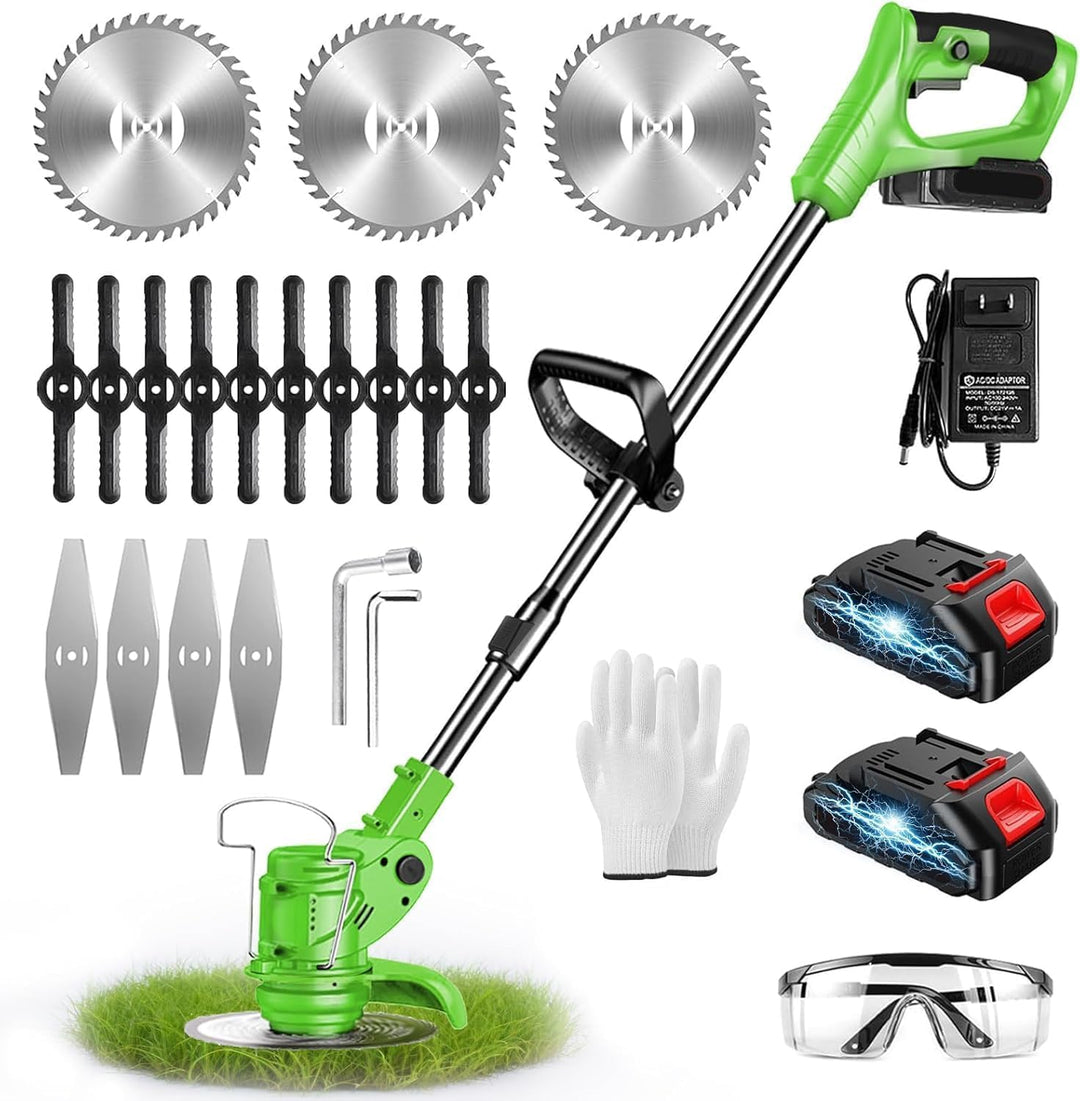 Rasentrimmer mit Akku, 3 in 1 Elektrischer Motorsense mit 2 X 21V 2000 mAh, Freischneider mit 3 Vers