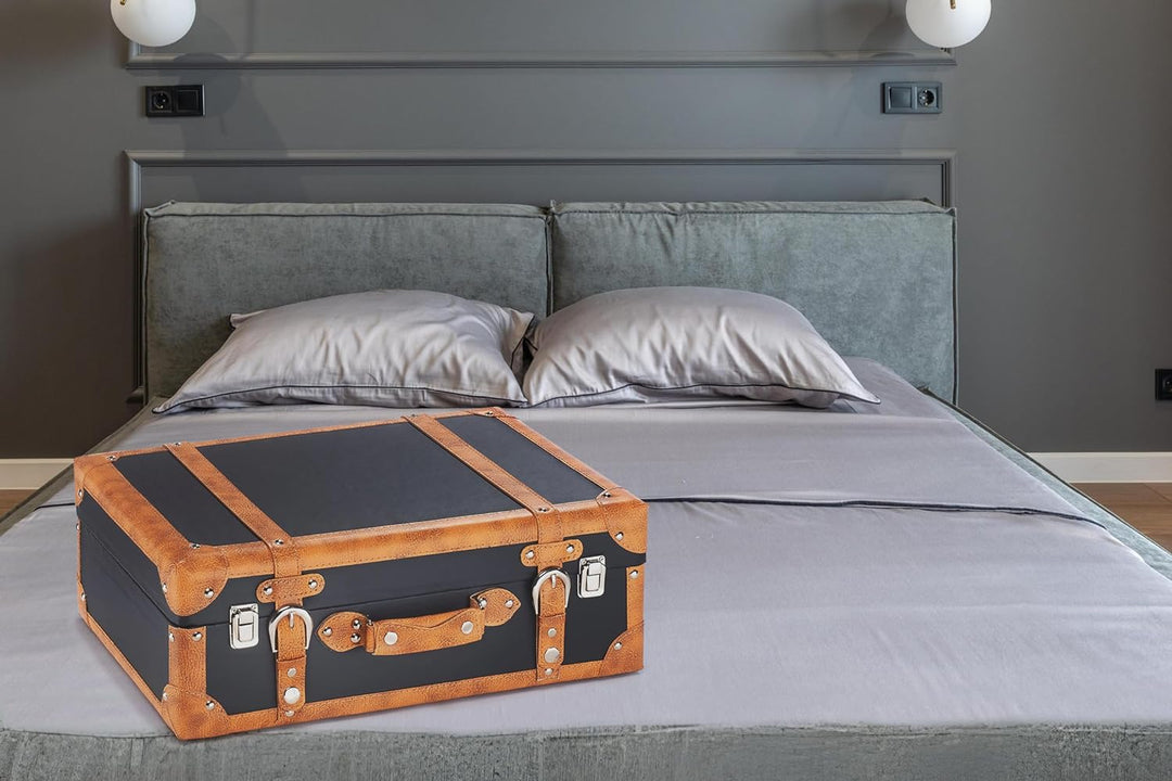 Kobolo Dekokoffer Koffer Vintage Retro - MDF mit Kunstlederüberzug - braun - Metallschliessen