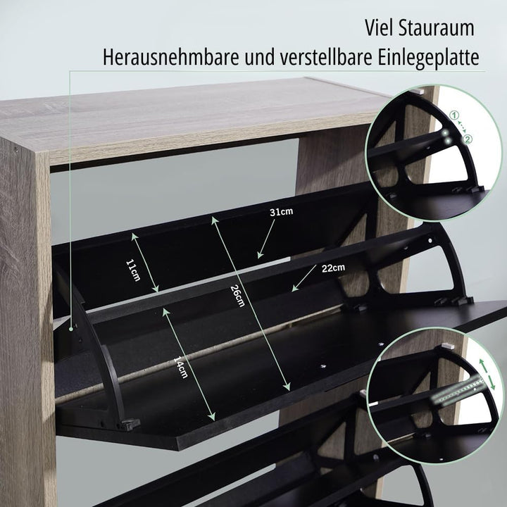CASABEL Schuhschrank für 18 Paar – grosse Kapazität für den Eingangsbereich – L 60 x T 24 x H 113 cm