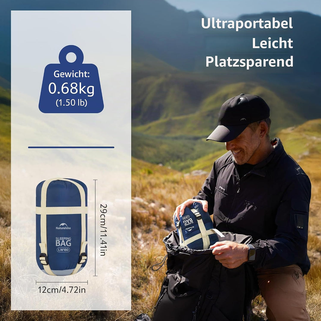 Naturehike Schlafsack Ultraleicht Mini Kleines Ultraleicht 680/760g für 3 Jahreszeiten mit 190x75/20
