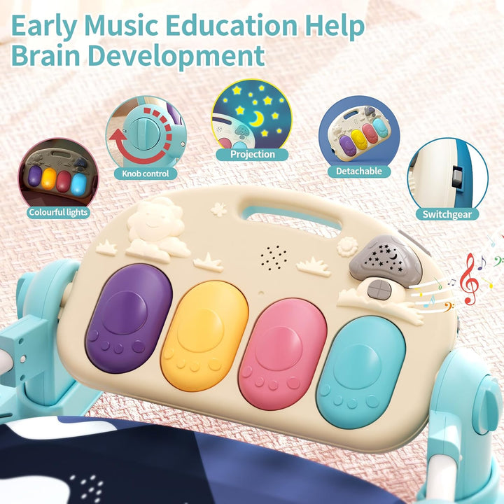Baby Gym with Musical Piano,Babys Play Mat Tummy Time Baby Activity Gym Mat with 5 Infant Learning S