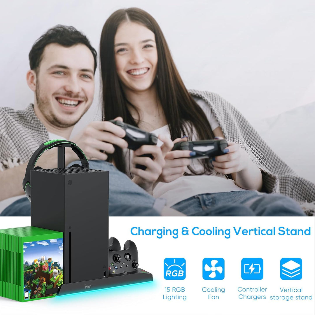 RGB-Ladeständer mit Kühlgebläse für Xbox Series X Konsole & Controller,Duale Ladestation Kühler Syst