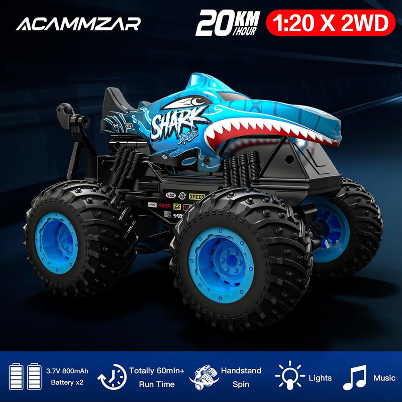 ACAMMZAR Ferngesteuertes Auto, 2.4GHz 20+km/h Ferngesteuertes RC Monster Truck mit 2 Akkus 60 Mins+,