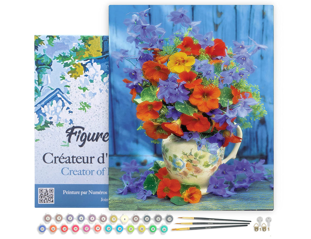 Figured'Art Malen Nach Zahlen Erwachsene Mit Rahmen Blumenstrauss in Orange und Lila - Paint by Numb