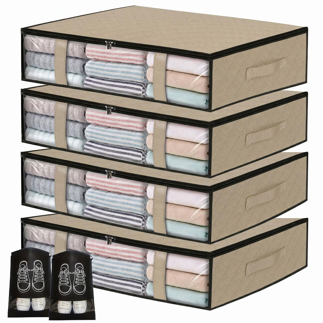 4er-Set Unterbett Aufbewahrungsboxen für Kleideraufbewahrung &amp; Organisation | 40L Waschbare Unterbet