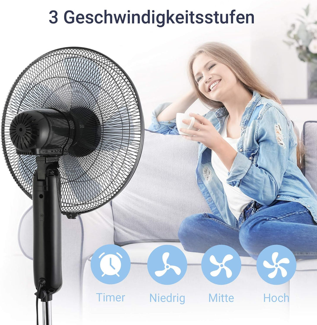 Midea FS40-15FR Standventilator Leise mit Fernbedienung,3 Geschwindigkeitsstufen,LED Anzeige, 7,5H T