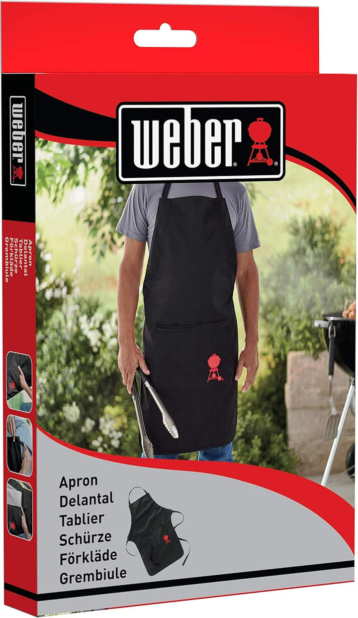 Weber 17896 Leder-Grillhandschuh, schwarz & 6474 Grillschürze, schwarz mit rotem Kettle Grill