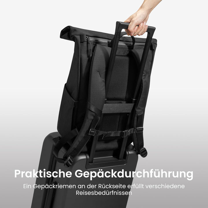 tomtoc Rolltop Rucksack Herren Damen 25L-30L Wasserdicht Schulrucksack Tagesrucksack mit 17,3 zoll L