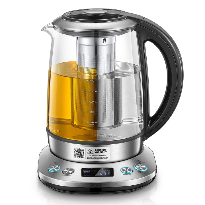 Wasserkocher mit Temperatureinstellung - FOHERE 2200W Wasserkocher Glas - 6 Voreinstellungen - 2 Stu