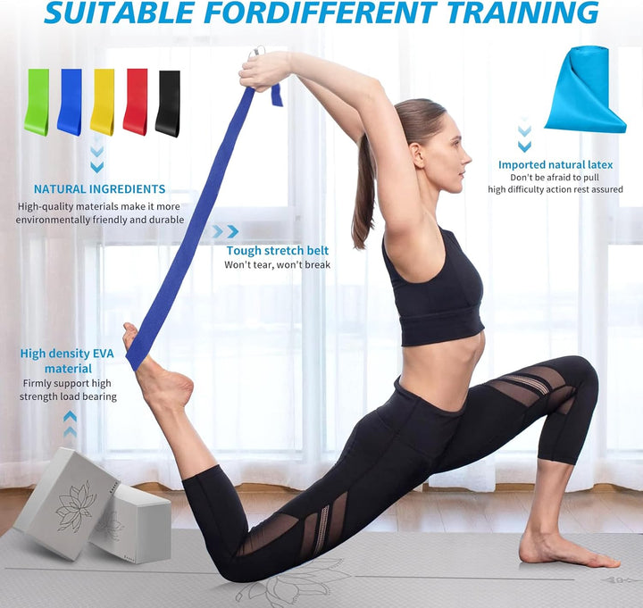 Yoga Matte Strater Set Blöcke Gürtel Springseil Widerstand Band Widerstand Schleife 7-in-1 TPE Grau