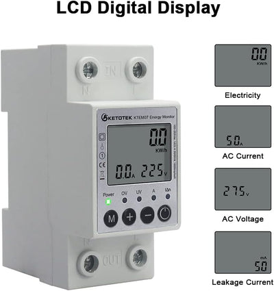 KETOTEK LCD Digitaler Wechselstromzähler Stromzähler Hutschiene 1 Phasig Energiezähler KWh Zähler Le