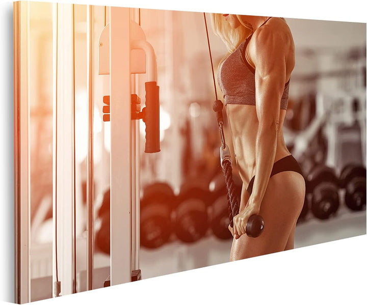 islandburner Bild auf Leinwand Klassisches Bodybuilding Muskulös Blonde Frau Macht Übungen In Der Tu
