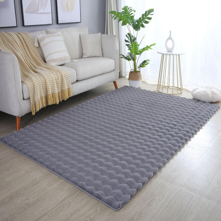 Carpetsale24 Teppich Wohnzimmer Moderne Einfarbig 3D Hoch-Tief Struktur Design Grau 80x150 cm - Hoch