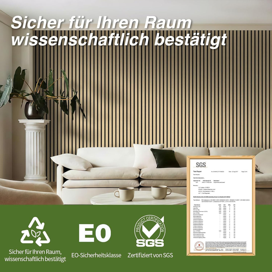 Akustikpaneele Holz 240x60cm(8,64m²),6 Pack Wandpaneele mit Holzfunier & Filz,Holzpaneele Wand für Z