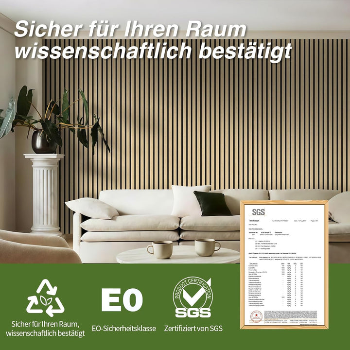 Akustikpaneele Holz 240x60cm(8,64m²),6 Pack Wandpaneele mit Holzfunier & Filz,Holzpaneele Wand für Z