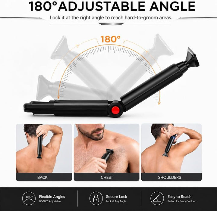 Rückenrasierer Herren, mit 2 Shock Absorber Flex Heads &amp; 10 Klingen | Multifunktional, USB, Drehzahl
