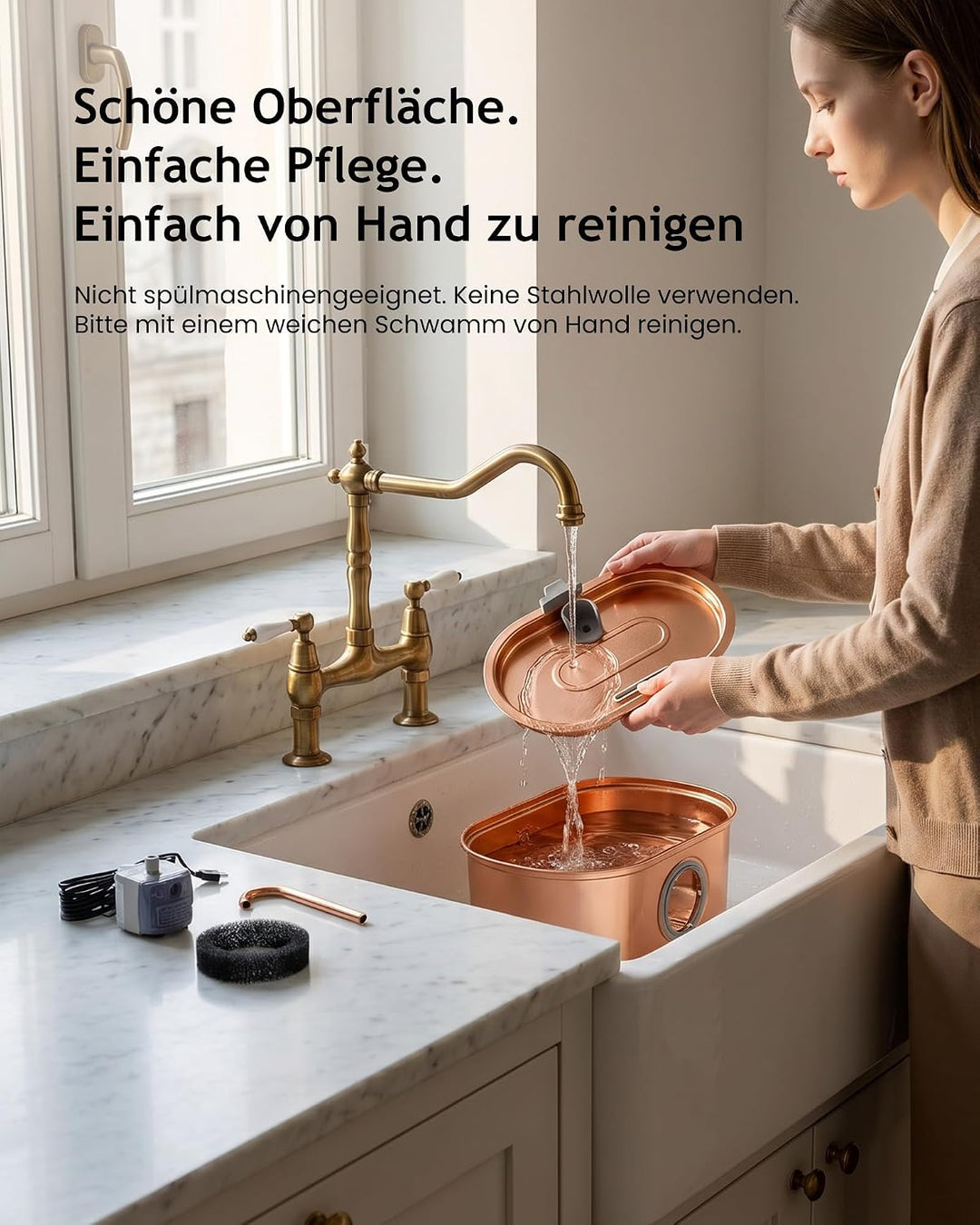 Kittyspout Katzenbrunnen 3,2L aus 304 Edelstahl, mit sichtbarem Wasserstand, leiser Pumpe und Filter