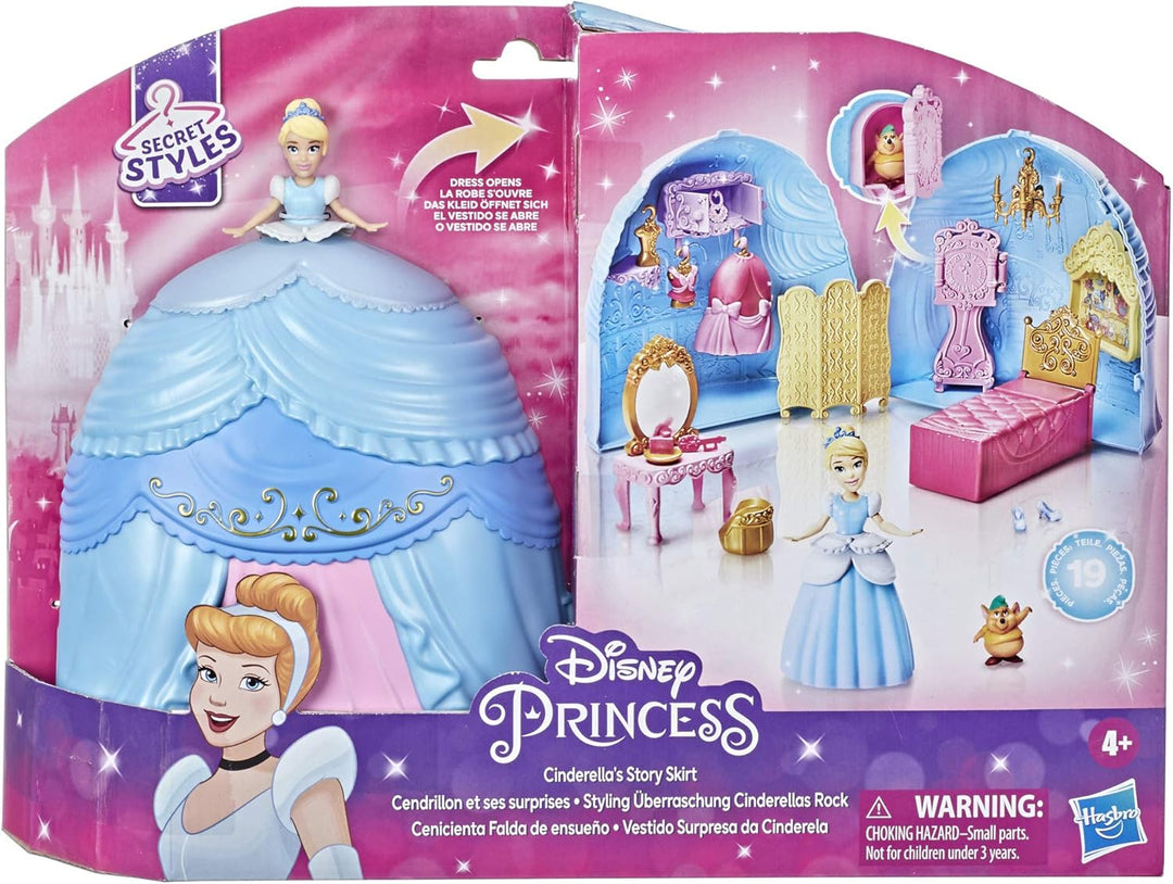 Disney Prinzessin Styling Überraschung Cinderellas Rock, Spielset mit Puppe, Möbeln und Modezubehör,